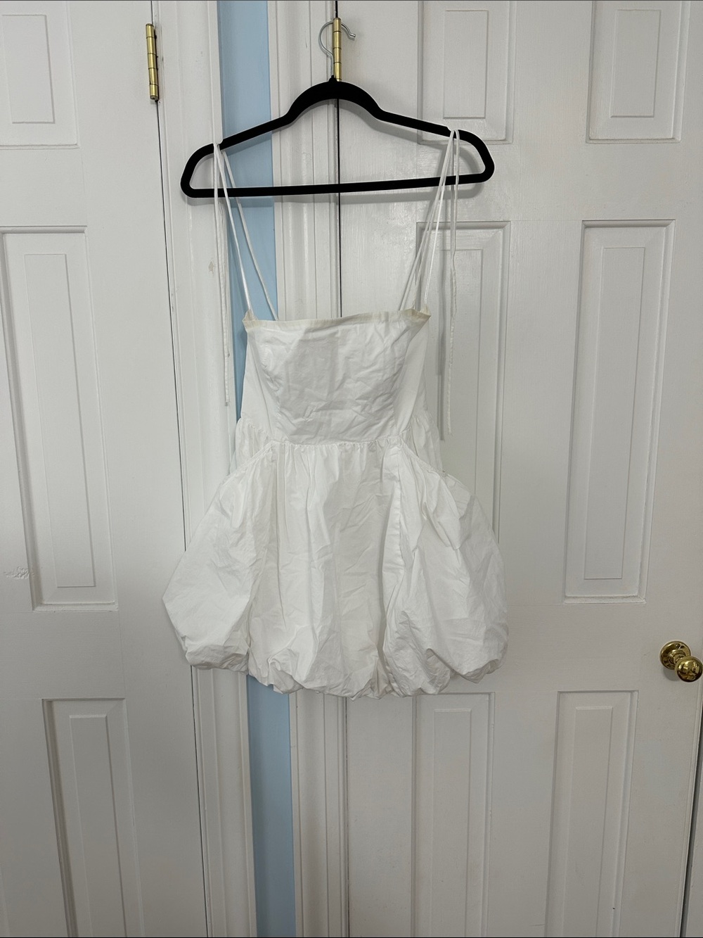 White Strapless Bubble-Hem Chemise with Thin Straps